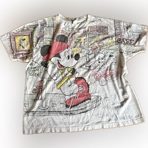 Vintage Disney Mickey Mouse Allover Print Tee Single Stitch Hem
